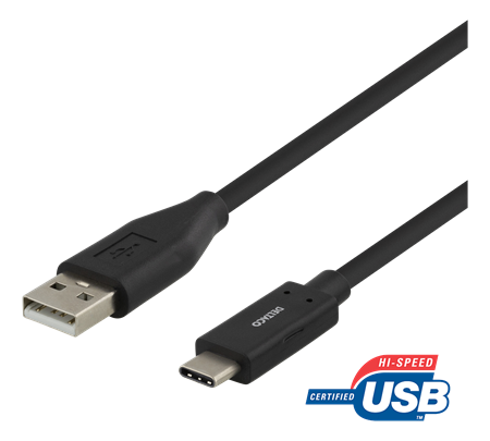 Deltaco USB-A till USB-C, 0.25m, USB 2.0, svart